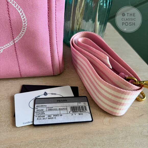 RARE Prada Canapa Small PINK Limited Striped Strap Tote Crossbody Bag - Picture 11 of 16